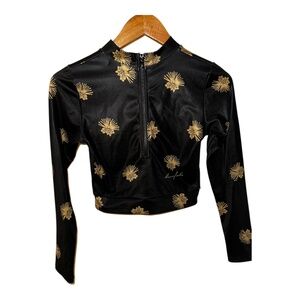 Living Hula Black Floral RashGuard S Hawaii